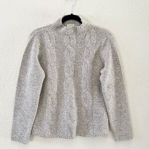 L.L. Bean Sweater Wool Pullover Angora Cable Knit Mock Chunky Classic Tan Medium